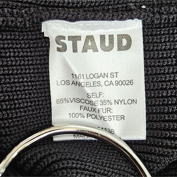 Staud Josee Knitted Mini Dress Staud Black Faux Fur Trim Size M NWT Event - Picture 6 of 12